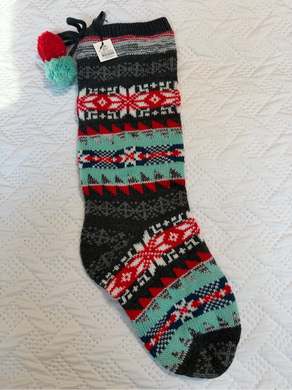 Indigo Chapters Striped Patterned Knit Acrylic Holiday Stocking Multicolour NEW